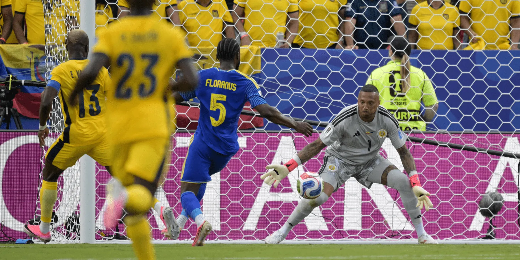Tense moments at the 2026 World Cup as Ecuador's keeper braces to shut down the attacking threat.