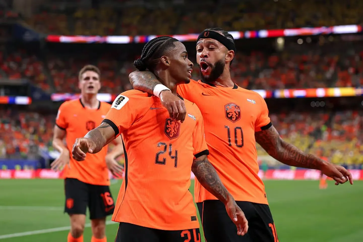 Netherlands players in action against Sweden during their impressive 5-1 victory