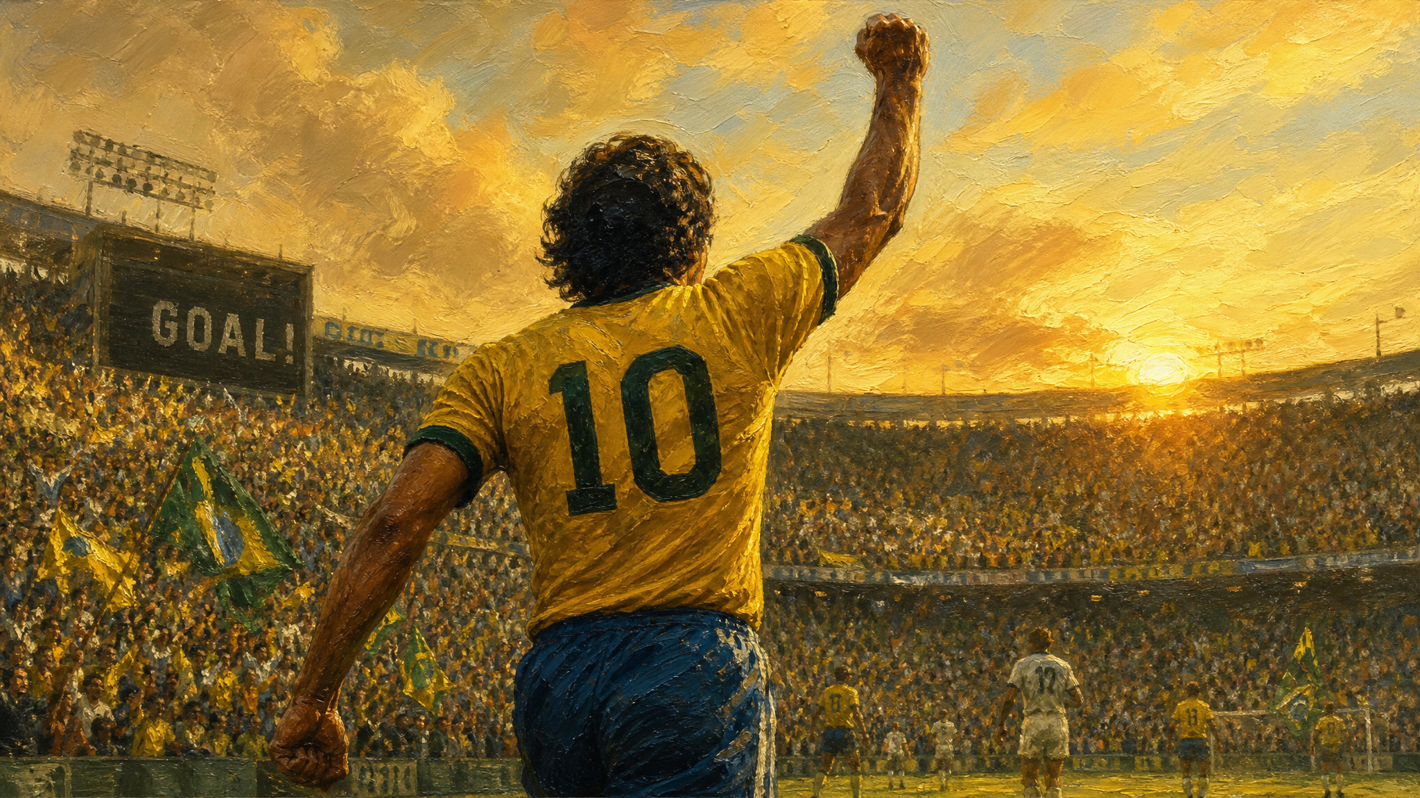 Pelé at the 1970 World Cup — the only man to lift the trophy three times.